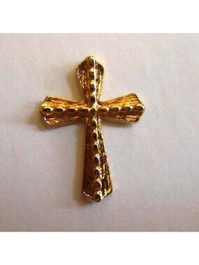 True Vtg 70s pin pinback NOS NWOT TINY Goldtone 6/8" Crucifix Cross